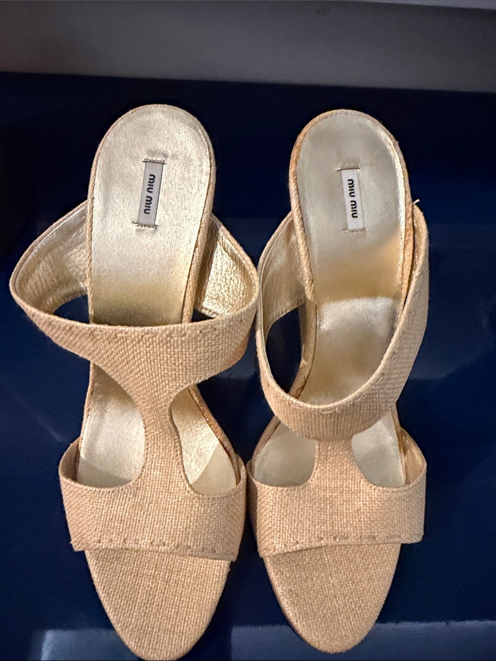 Miu Miu Beige Textured Slip-On Mules